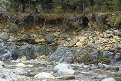 River bank showing alluvium-bedrock boundary