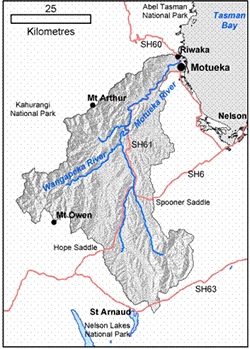 Map - the Motueka catchment and Tasman Bay