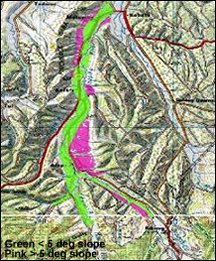 Modelled irrigable land in the Motupiko Catchment 