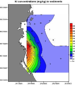Spatial distributions of Ni concentrations in weak–acid digested marine sediments of Tasman Bay